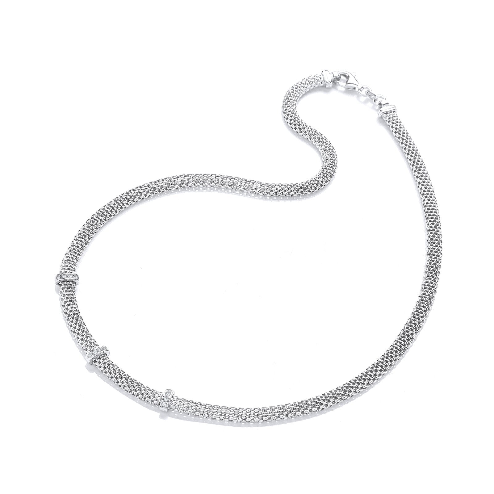 Silver Mesh with Cubic Zirconia's Necklace 17"/43cm - Fine Necklace - Certified Authentic – Luxury Jewellery by Imperi